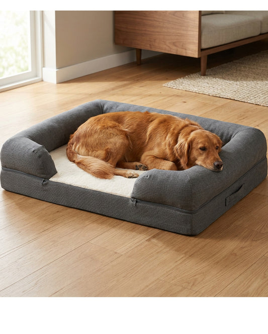Loftx XL Bolster Foam Dog Bed 110 x 80 cm Graphite and Ivory - Lifestyle view